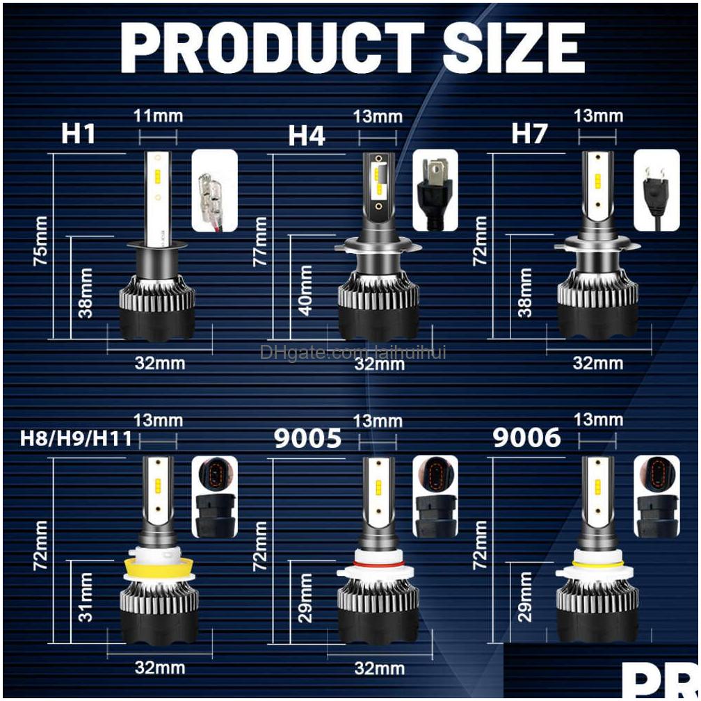 Auto -Scheinwerfer H4 LED -Scheinwerfer 20000LM CSP Chip H7 H1 H11 H8 H9 9005 9006 HB3 HB4 120W 4300K 6500K 8000K PTF ICE BB FOG Light Bissio Dhru5