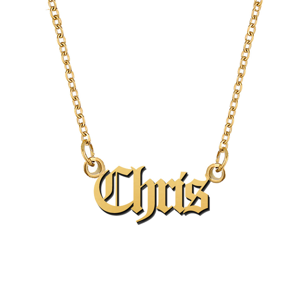 Chris Old English Name Collier en acier inoxydable 18K Gold pour femmes bijoux Plaque name
