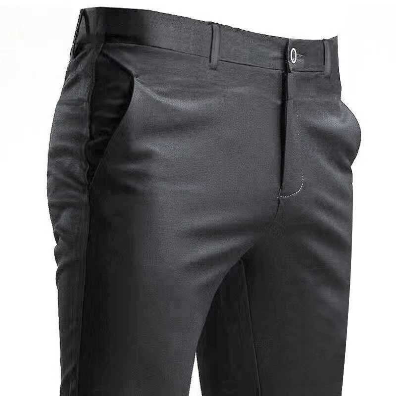 Męskie spodnie męskie spodnie elastyczne Inteligentne swobodne spodnie kieszeń solidny kolor prosty zużycie pełnej długości pracy domowej czarne sukienki Y240514