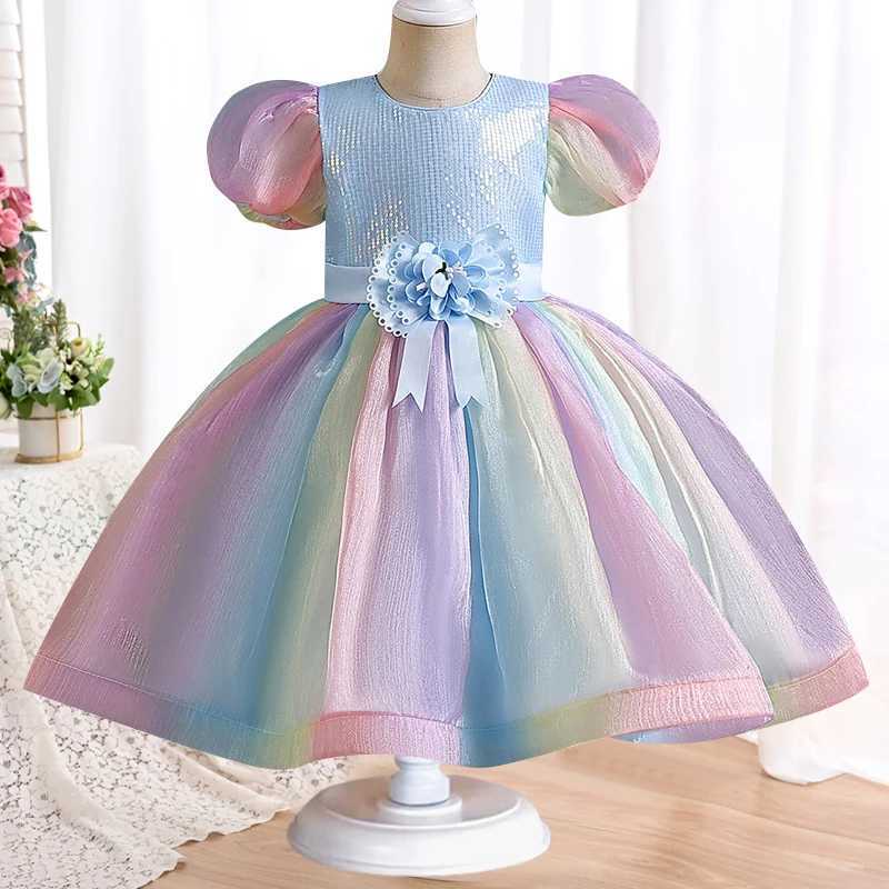 Flickans klänningar Girl Baby Christmas Day paljettklänning Färg Matchande Cake Communion Party Långärmad klänning Girl Wedding Bridesmaid Dress Y240514