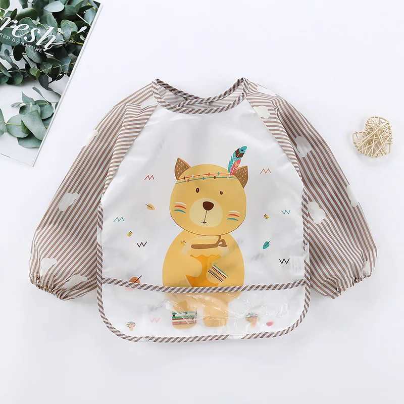 Bibben Burp Doeken Baby Bib Leuke kleurrijke cartoon waterdichte baby slabbetje baby voeding baby slabbetje stretch mouw pocket schort zelfvoeding baby 0-3YL240514