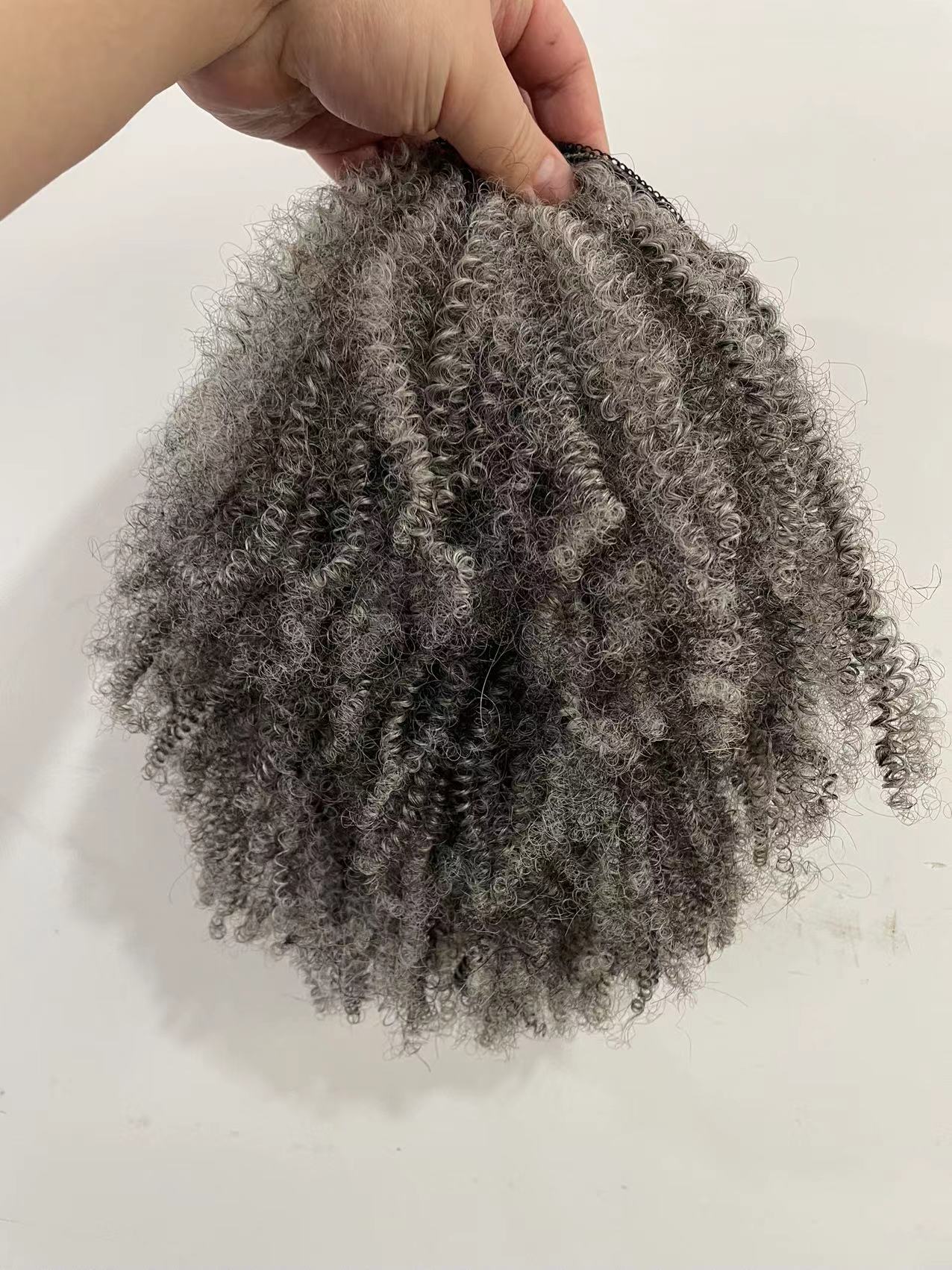120g kinky Curly human Gray pony Hair Extension For Women Easy Stretch Hair Combs Clip in Ponytail Scrunchie Chignon Tray Ponytail Hairpiece