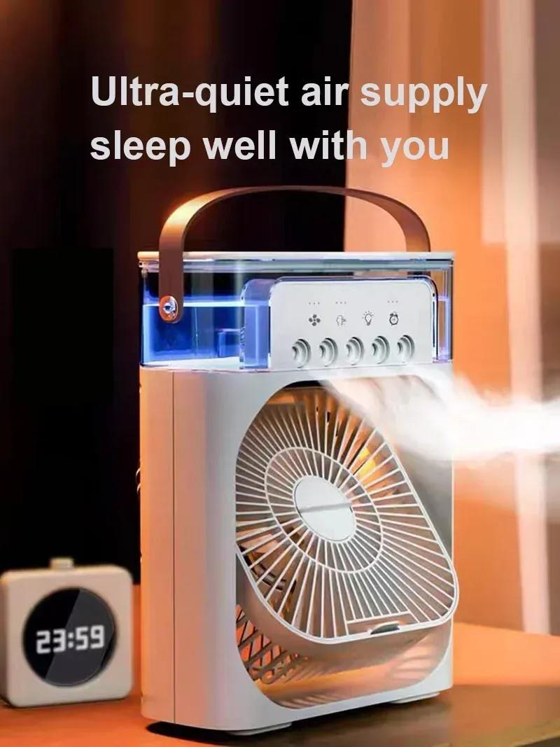 3 IN 1 Air Cooler Portable Fan Air Conditioner USB Electric Fan LED Night Light 5 Hole Water Mist Fan