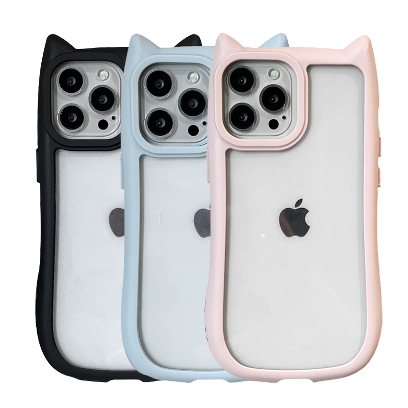 Caseist söt 3D -kattöron Telefonfodral akryl tydligt transparent par ins heta trend kawaii mobil tpu stötfångare omslag flicka kvinnor gåva till iPhone 15 14 13 12 11 pro max plus