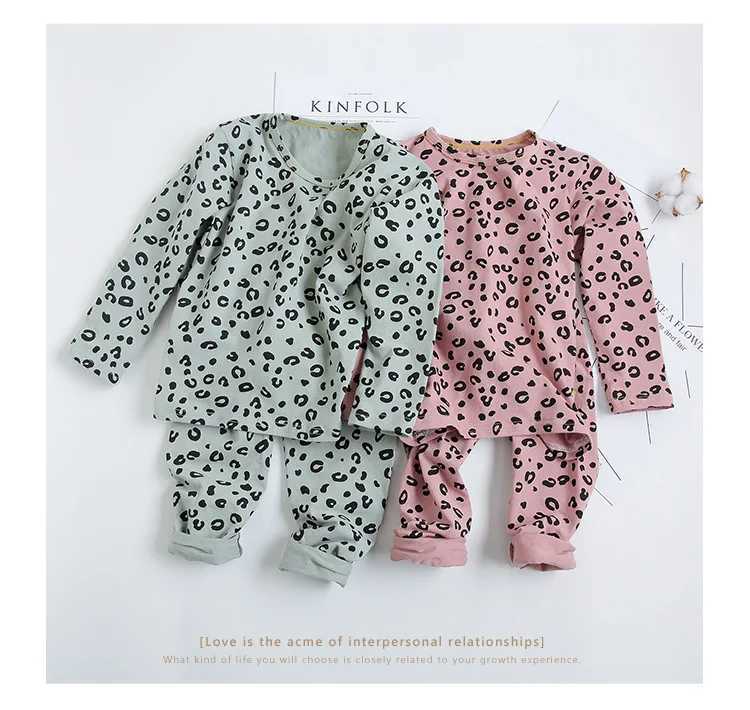 Pajamas Spring and Autumn Baby Pajama Set 18M-8yrs Childrens Printed Leopard Pajama Lounge Clothing Cotton Girls Evening Dress d240515