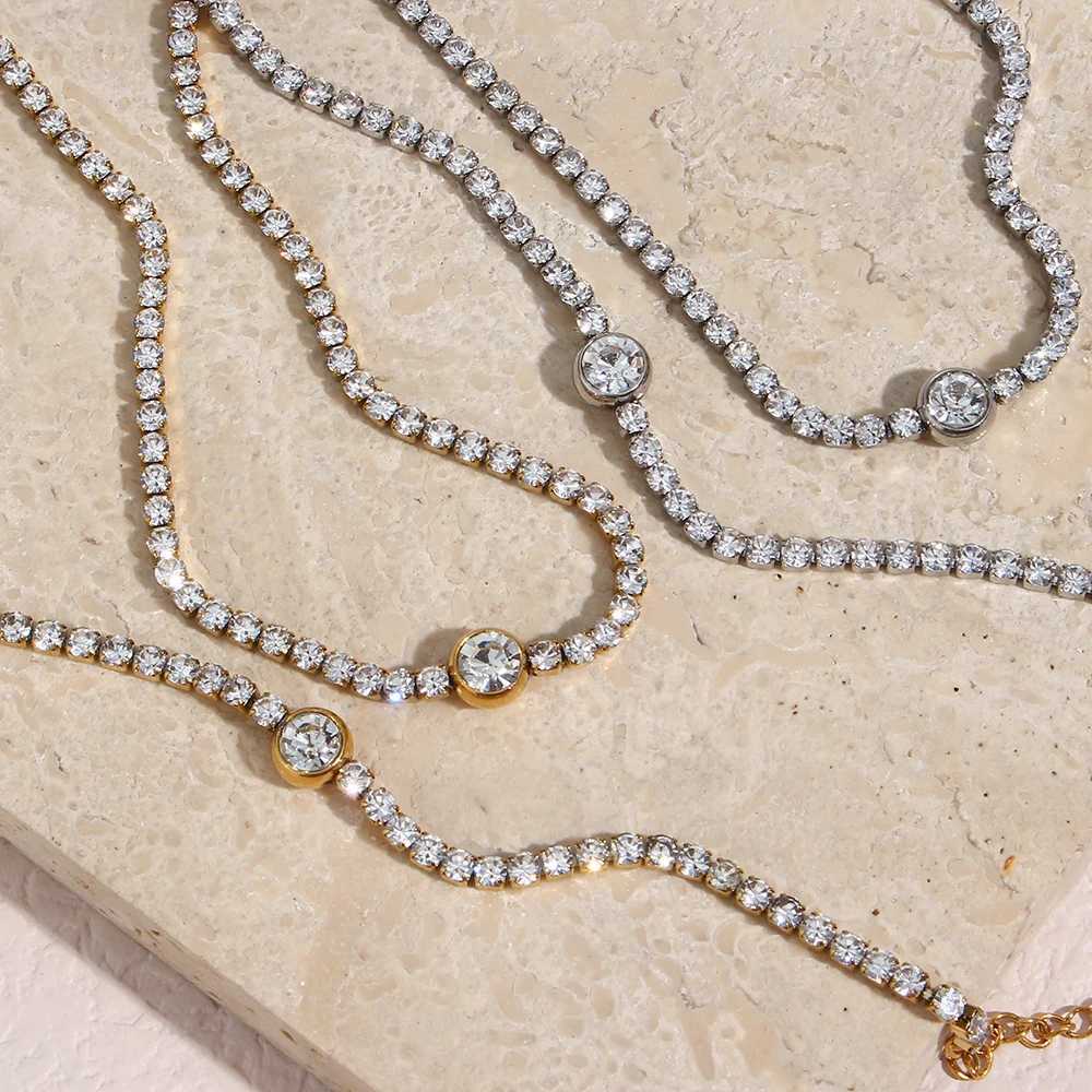 Tennis Stainless Steel 18K Gold Plated New Tennis Chain Transparent 3A Zircon Paved Crystal Chain Necklace Bracelet d240514