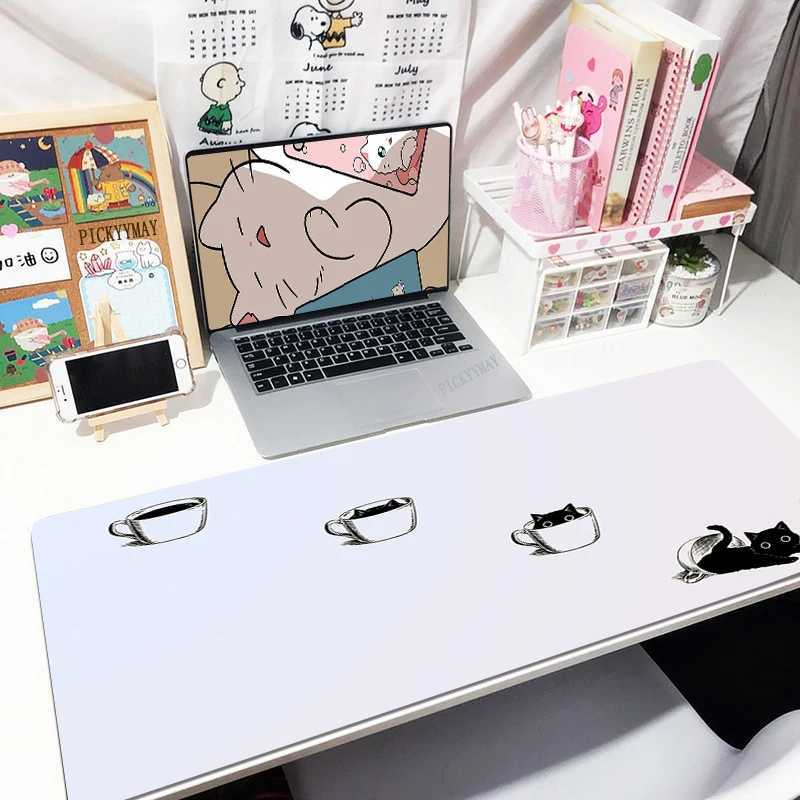 Muskuddar handled vilar bläck kattlåsning kant musmattor 90x40 cm söt stor naturlig gummi mus dynan vattentät kawaii mousepads spelare mousepad skrivbord kuddar j240510