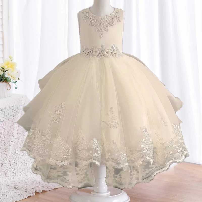 Girl's Dresses Childrens Dress Girls Open Back Lace Skirt Flower Girl Fashionable Wedding Dress Bridesmaid Dress Graduation Photos Costumes Y240514