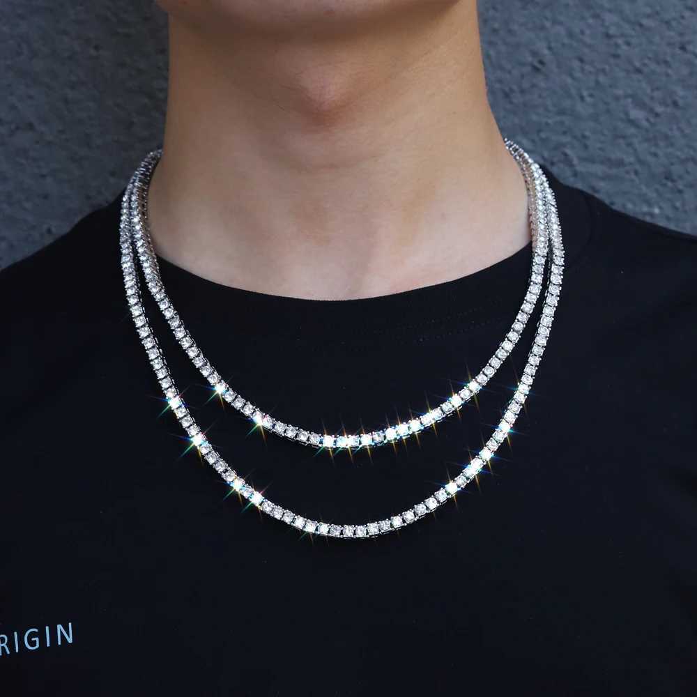 Tennis 4mm Ice Shining AAA Zircon 1 Row Tennis Chain Necklace for Mens Hip Hop Jewelry Gold Silver Charm d240514