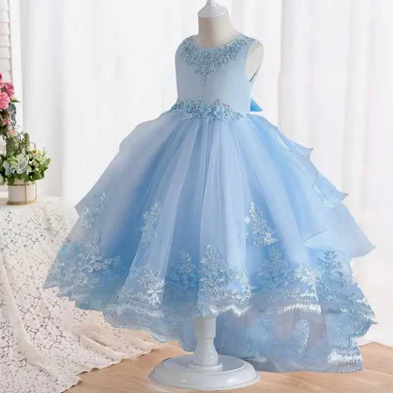 Girl's jurken Nieuwe bruiloft meisje jurken 3 tot 12 jaar officieel dans staart borduren jurk kinderjurks verjaardagsfeestje prinsesjurk meisje y240514