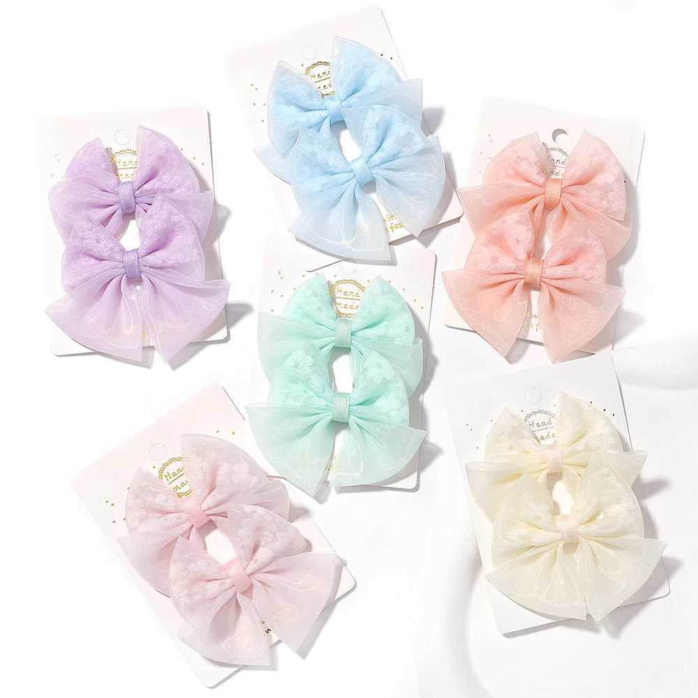 Accessoires de cheveux / Set New Girls Elegant Organza Bow Hairpins Sweet Kids Solid Safe Hair Clips Fashion Fashion Princesse Baby Hair Accessoires