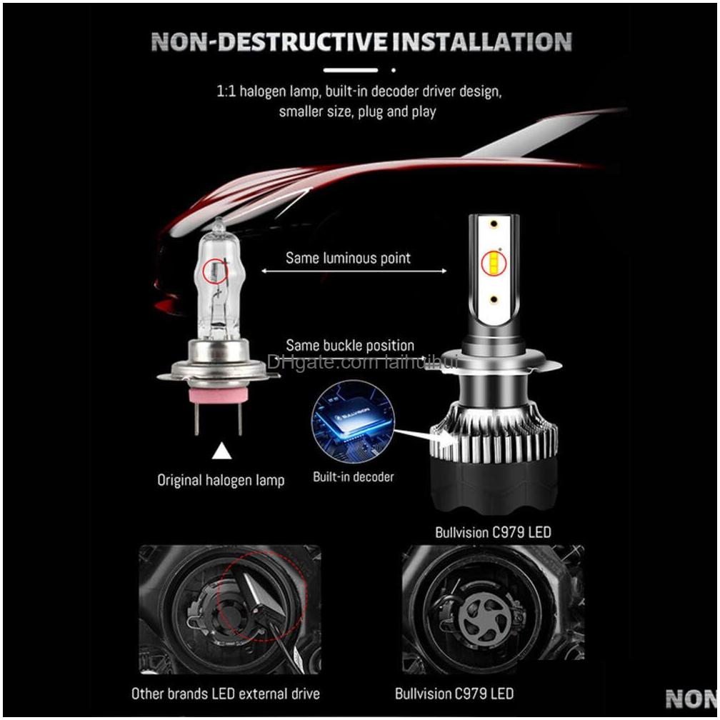 Auto -Scheinwerfer H4 LED -Scheinwerfer 20000LM CSP Chip H7 H1 H11 H8 H9 9005 9006 HB3 HB4 120W 4300K 6500K 8000K PTF ICE BB FOG Light Bissio Dhru5