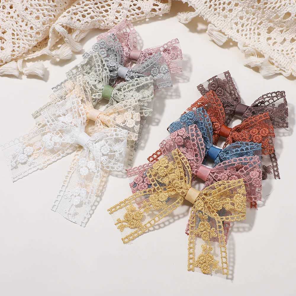 Hair Accessories Lace Embroidery Bow Hair Clip Solid HairPins Retro Headwear with Clips Girls Kids Princess Baby Hair Accessories Gift