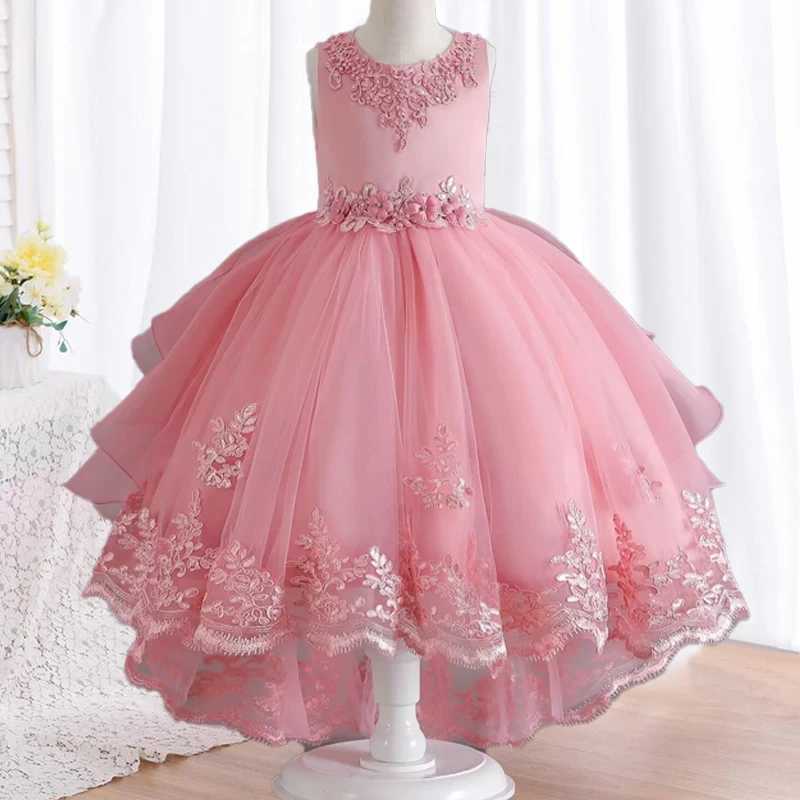 Girl's Dresses Childrens Dress Girls Open Back Lace Skirt Flower Girl Fashionable Wedding Dress Bridesmaid Dress Graduation Photos Costumes Y240514