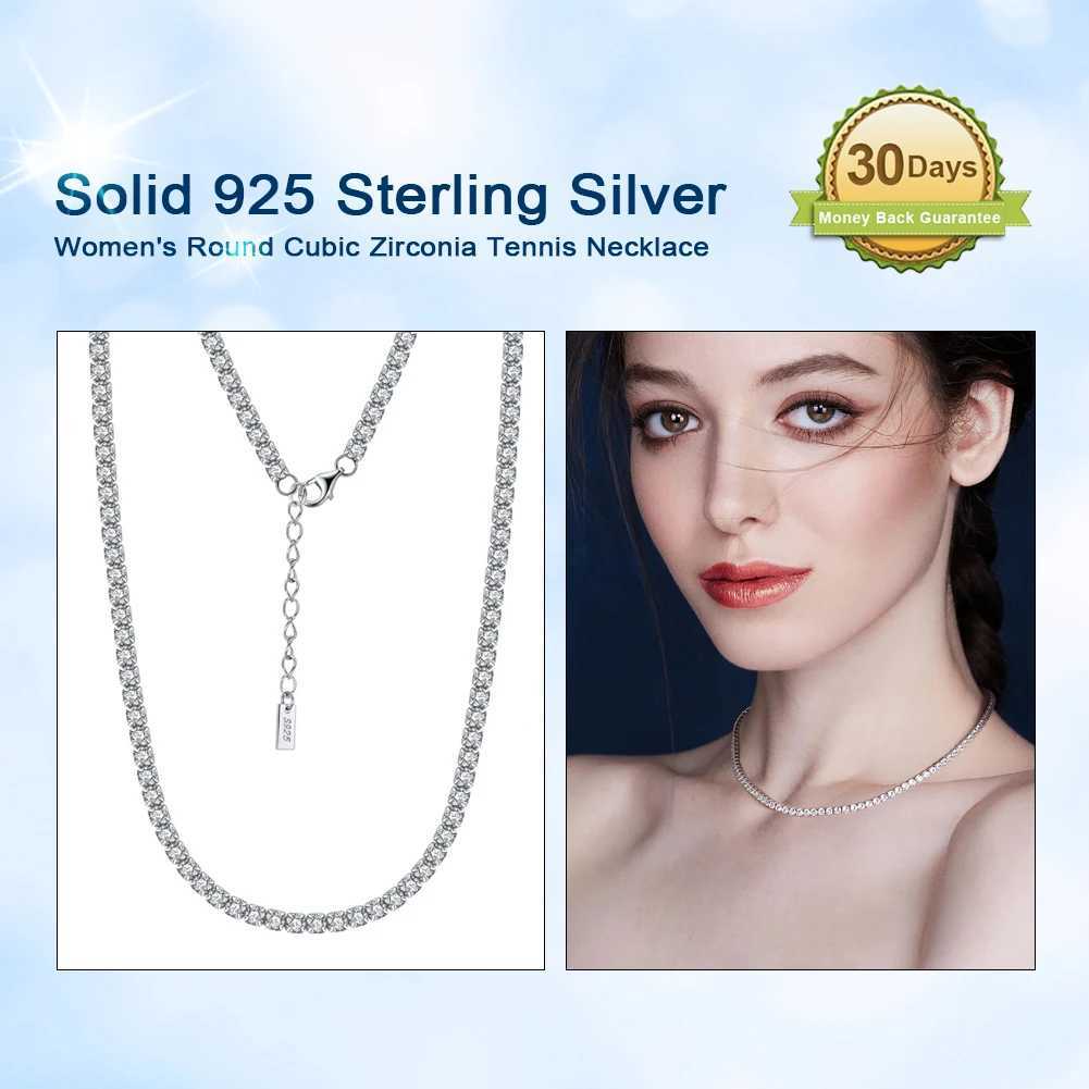 Tennis Rintin Solid 925 Sterling Silver Womens Tennis Necklace Sparkling Round Cubic Zirconia Womens Necklace Jewelry SC45 d240514