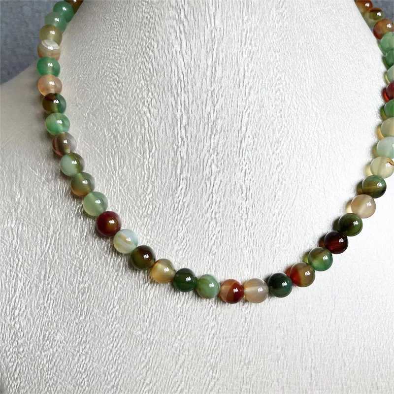 Ожерелье из бисера 8 мм зеленый павлин ожерелье агата с натуральными шариками для драгоценных камней круглые бусины Женские свадебные подарки модные и очаровательные украшения D240514