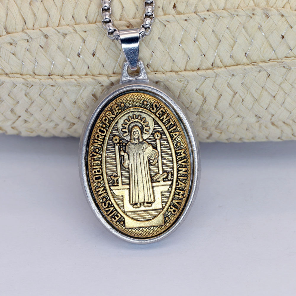 St. Benedict Médaille Clé Pendants Pendants oxydés St. Benoît Médailles pour collier pendentif contre les bijoux de protection maléfique, cadeaux hommes femmes