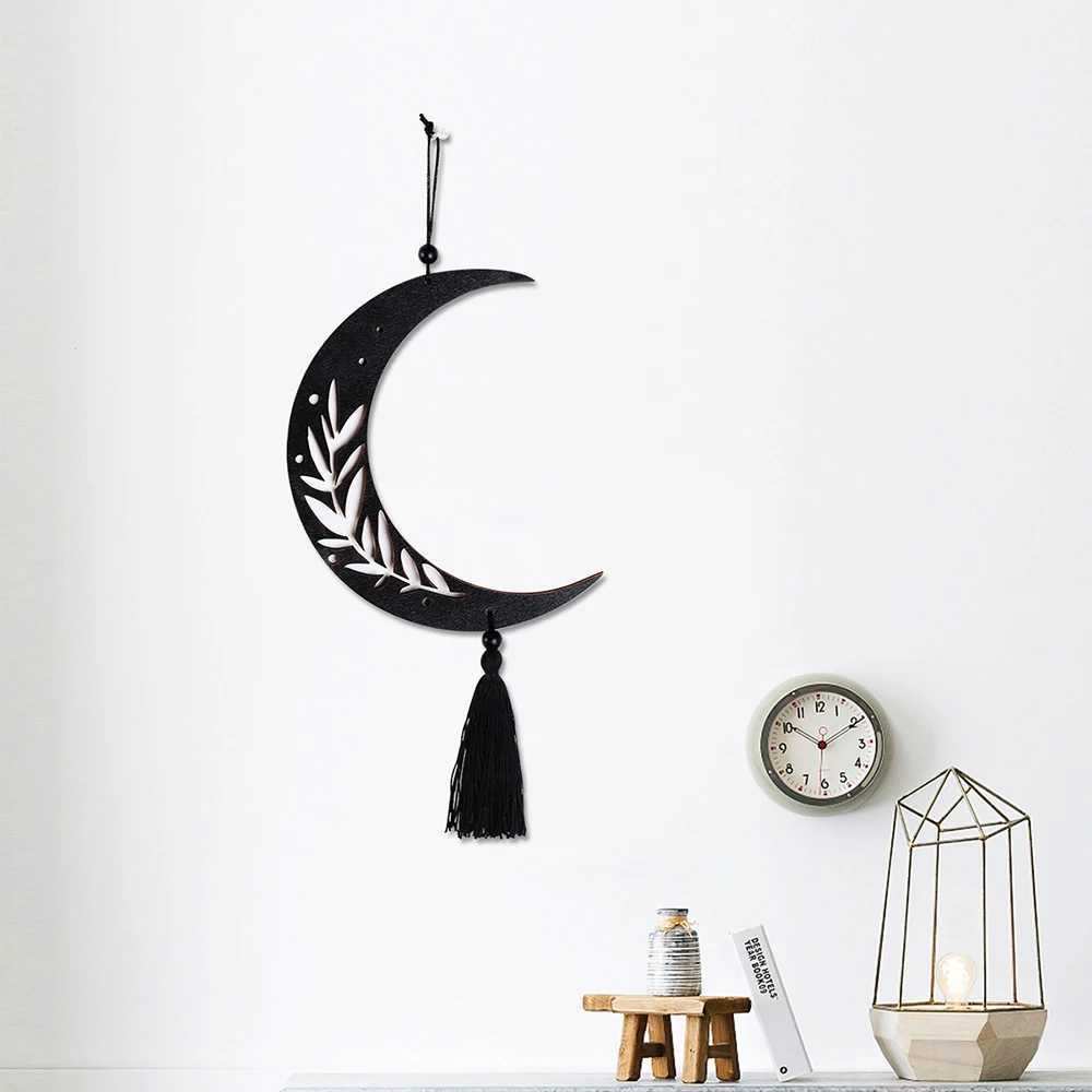 Decorative Objects Figurines Mandala Moon Room Decor Black Dream Catcher Phase Wall Hanging Boho Art Bedroom Living Kids Christmas Decoration Gift H240516