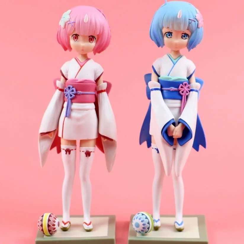 Action Toy Figures 18cm Anime Twin Sisters Blue Haired Red Haired Girl Olika World Maid Dress Up Figure Doll PVC Collection Model Toys Tound Y240516