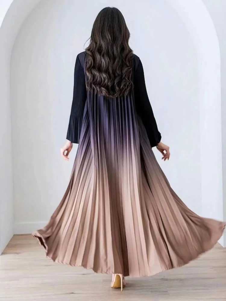 Etniska kläder veckade lutning muslimska abaya kvinnor abayas saudi arabiska flare slve cardigan klänning caftan maxi vestidos marocko kaftan long robe t240515