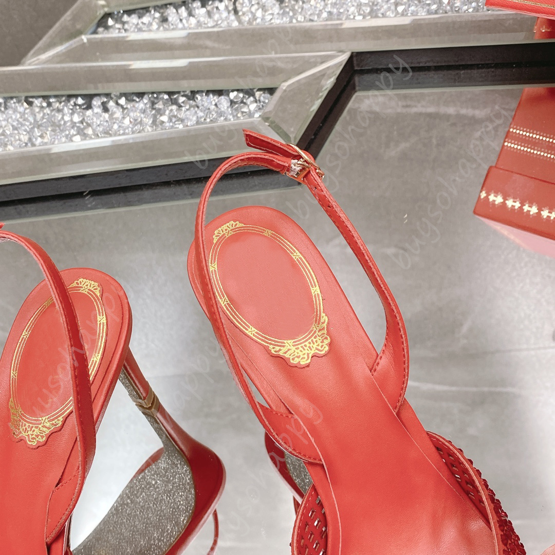 Pokręcone palce puste Rene Caovilla Sandal Slingbacks krystalicznie inkrustowane buty wieczorowe Dekoracja Rhinestone 7,5 cm Kitten Heel Women High Heels Projektantowe obcasy