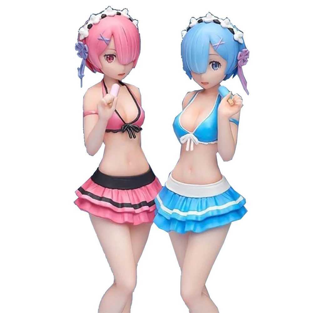 Action Toy Figures 15cm Anime Figure Red Blue badkläder Twin Sisters olika världsblå modelldockor Toy Gift Collect PVC Material Box-packad Y240516