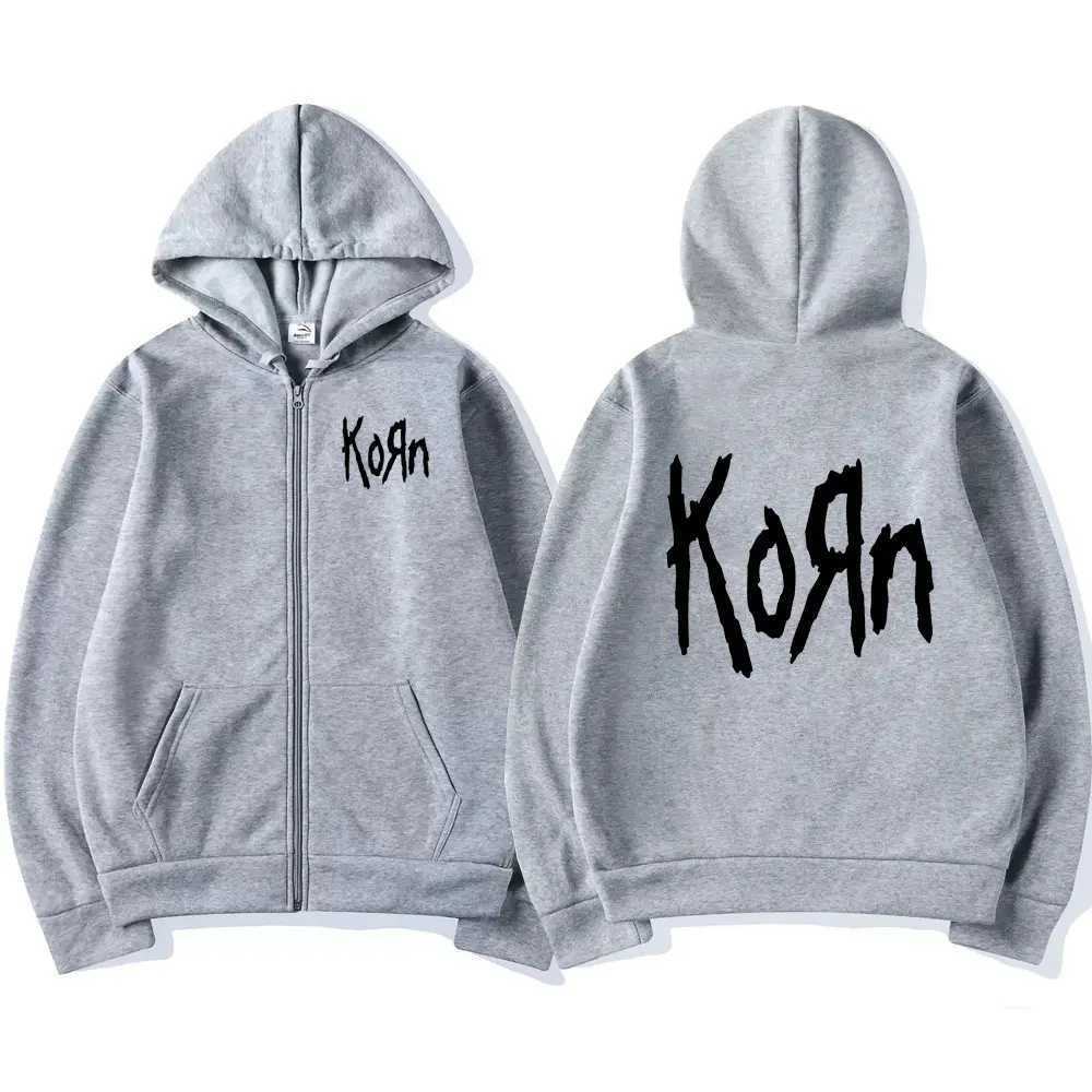 Heren Hoodies Sweatshirts Korn Rock Band Letter Zipper Hoodie Mens Metal Gothic Vintage Oversized Zip Up Hoodies Strtwear Punk Sweatshirts Jackets T240515