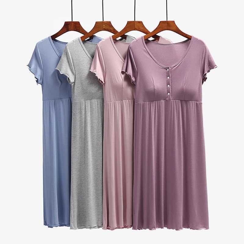 Maternity Dresses Maternity Dress Pregnant Women Pajamas Nightwear Nursing Nightgown Maternity Breastfeeding Open Button Short Sleeve Skirt Y240516