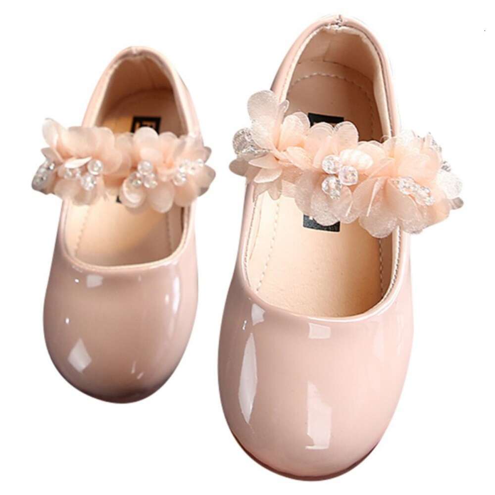 Walking Kids Pu Leather Big Flower Princess Party Wedding Child Girls Dance Shoes Anti-Slip Casual Sneaker L2405 L2405