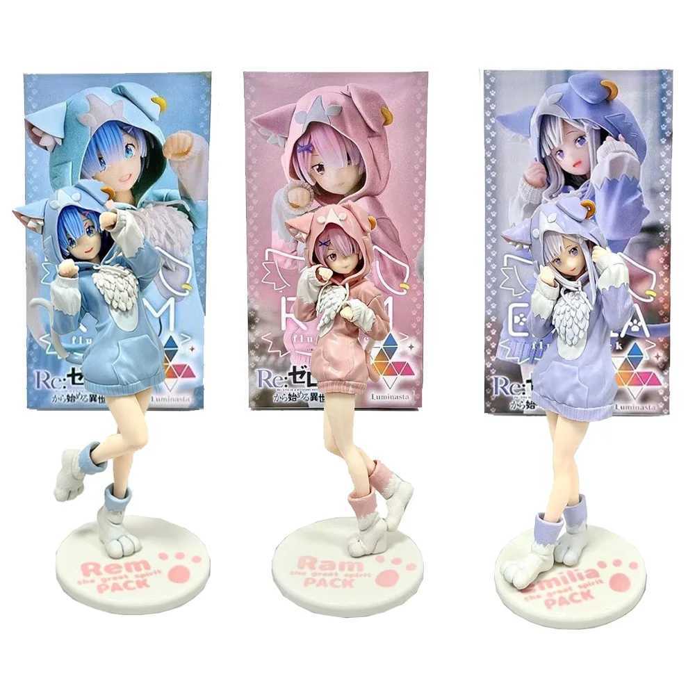 Action Toy Figures Anime Maid Character Twin Sisters Pink and Blue Hair Olika värld Start PVC Figur Model Doll Toys Box-packad Y240516