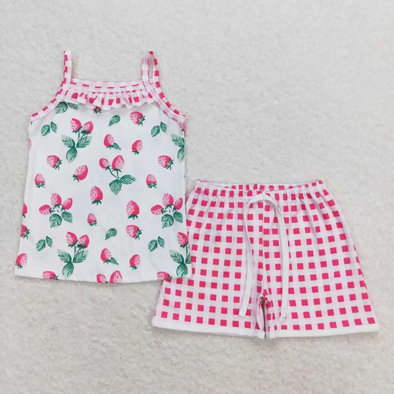 Pajamas Wholesale female baby sleeveless pearl shirt pajama set flower shorts baby flower set summer childrens pajamas d240516