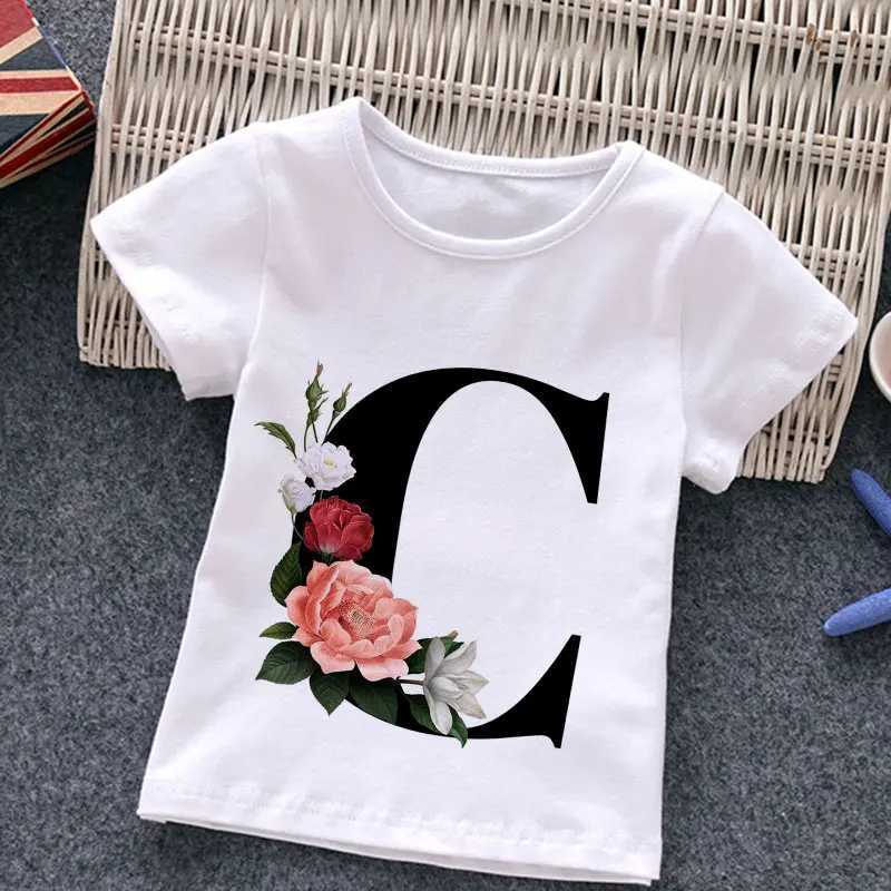 T-shirty Unisex Summer Nowy koszulka moda alfabet dziewcząt T-shirt harajuku retro chłopcy T-shirt Kwiat Element Piękny okrągły szyję Childrens T-shirtl240502