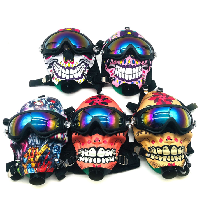 Skull Gas Mask Hookah Pipe Akrylglas Bongs Silikon Vattenrör Bubbler som bär glasögon Halloween Masker Pyrex Tube Rökning