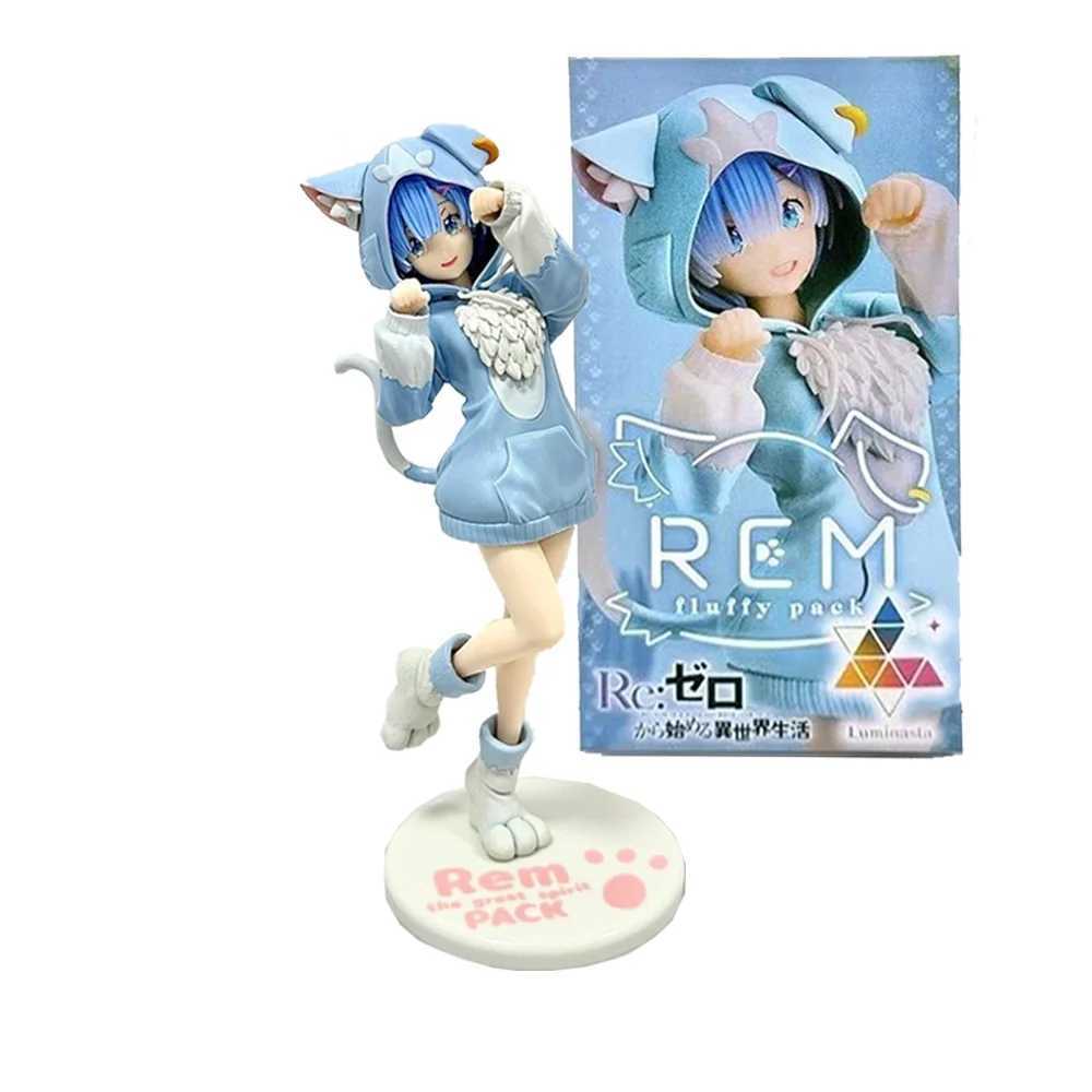 Action Toy Figures Anime Maid Character Twin Sisters Pink and Blue Hair Olika värld Start PVC Figur Model Doll Toys Box-packad Y240516