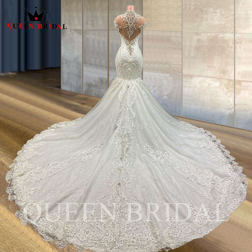 Prawdziwe zdjęcie sukienki ślubne syrena wysoka tiulowy tiul kryształowy diament z koralikami 2023 Nowa formalna suknia ślubna na zamówienie JT21
