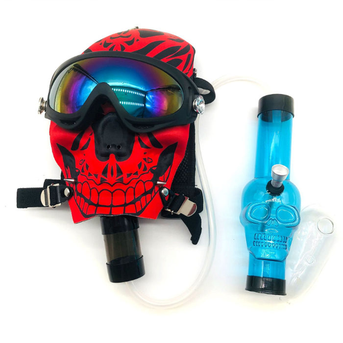 Skull Gas Mask Hookah Pipes Akrylglas Bongs Silikon Vatten Rör Skull Huvudvatten Rök Silikonmask Tillbehör Verktyg