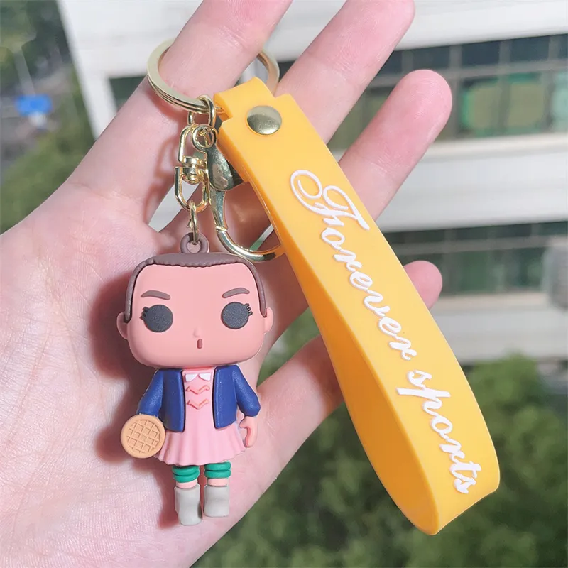 Cute Anime Keychain Charm Key Ring Fob Pendant Lovely Stranger Things Doll Couple Students Personalized Creative Valentine`s Day Gift A8 UPS