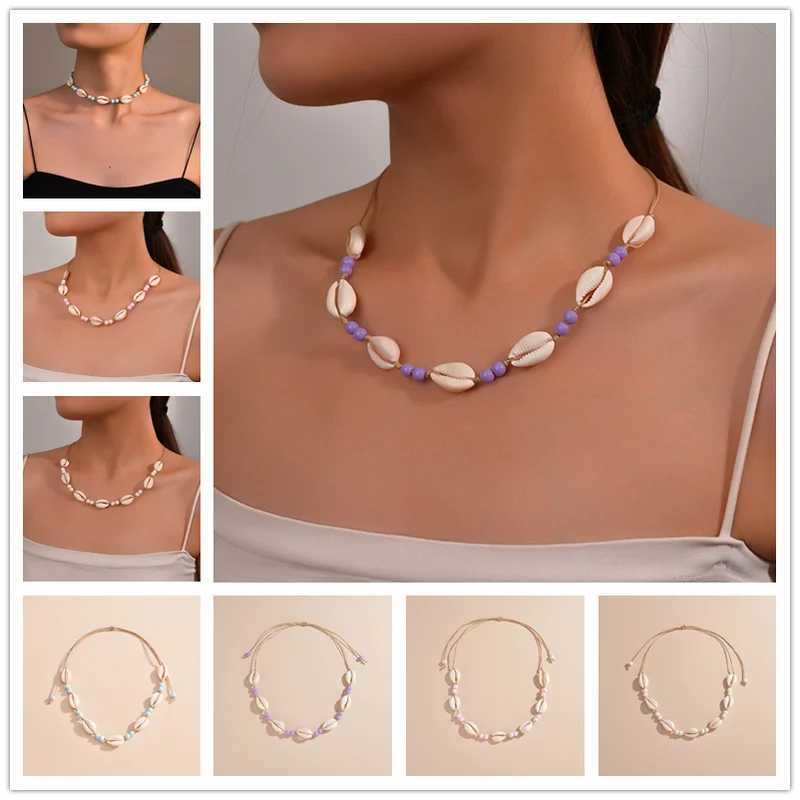 Pendant Necklaces 2024 Classic Shell Beaded Necklace Womens Fashion Bohemian Shell Knitted Chain Necklace Summer Travel Jewelry Accessories J240513