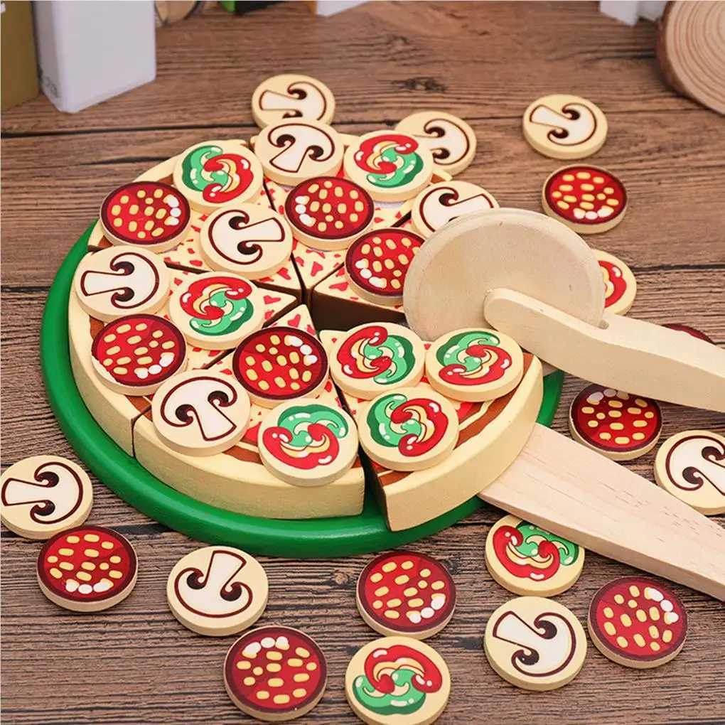 Keukens spelen voedsel houten pizza speelgoed educatieve voedselset simuleert kinderen die zich voordoen als vroeg onderwijs feestartikelen bouwstenen s24516