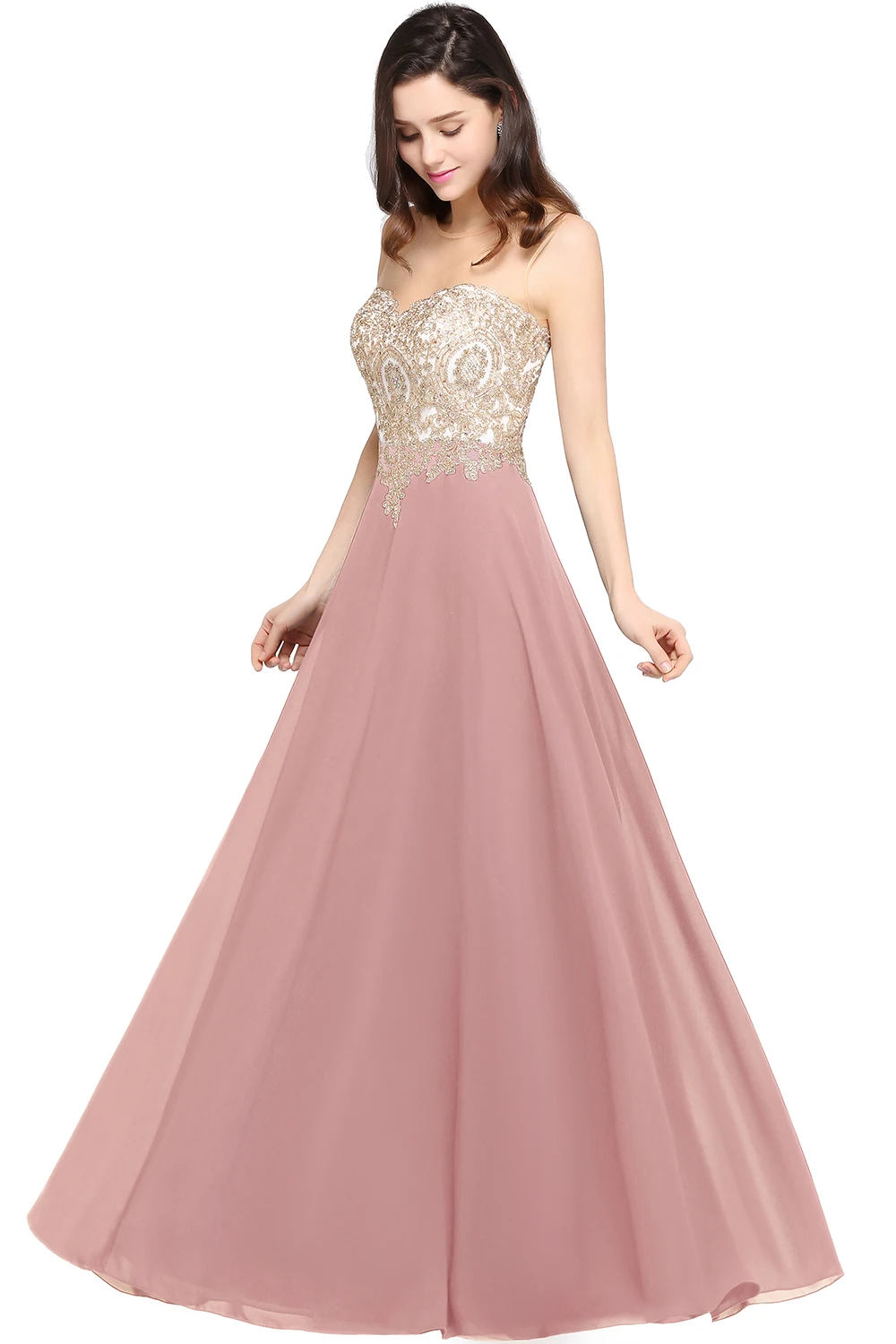 Lace Applique Elegant Long Bridesmaid Dress Sexy See-Through Back Evening Dress Mesh Neck Prom Gown Vestidos de gala CPS620