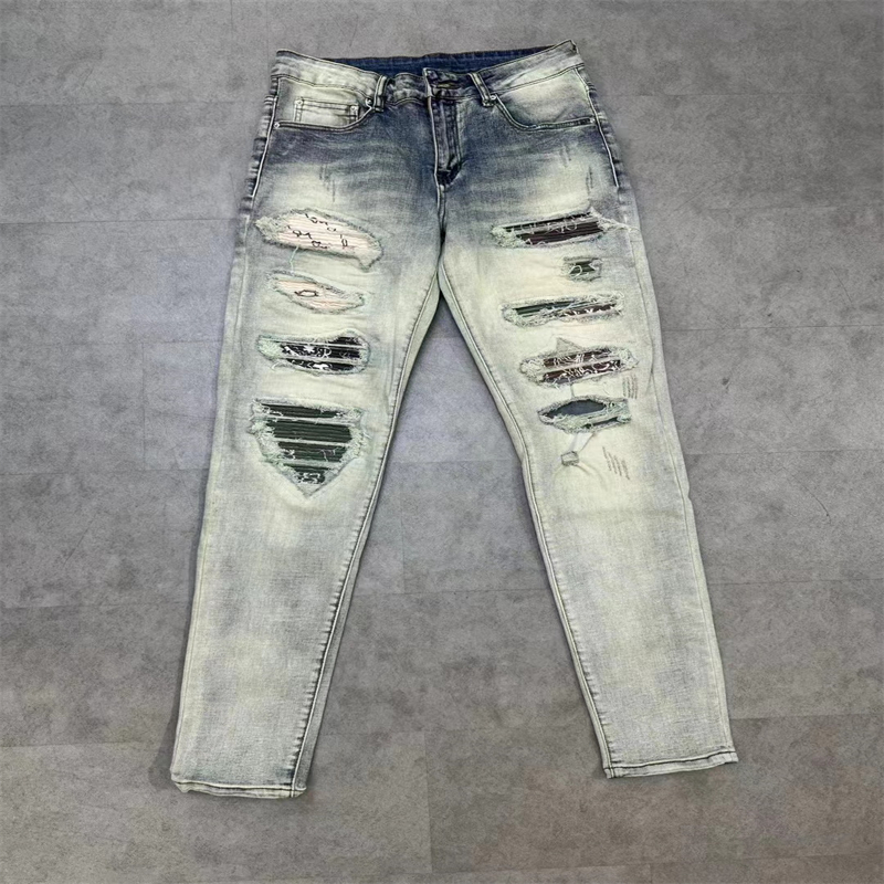lila jeans designer jeans män kvinnor byxor lila märke jeans sommarhål hög gata lila retro raka vanliga jeans denim tvättade gamla jeans långa 28-40