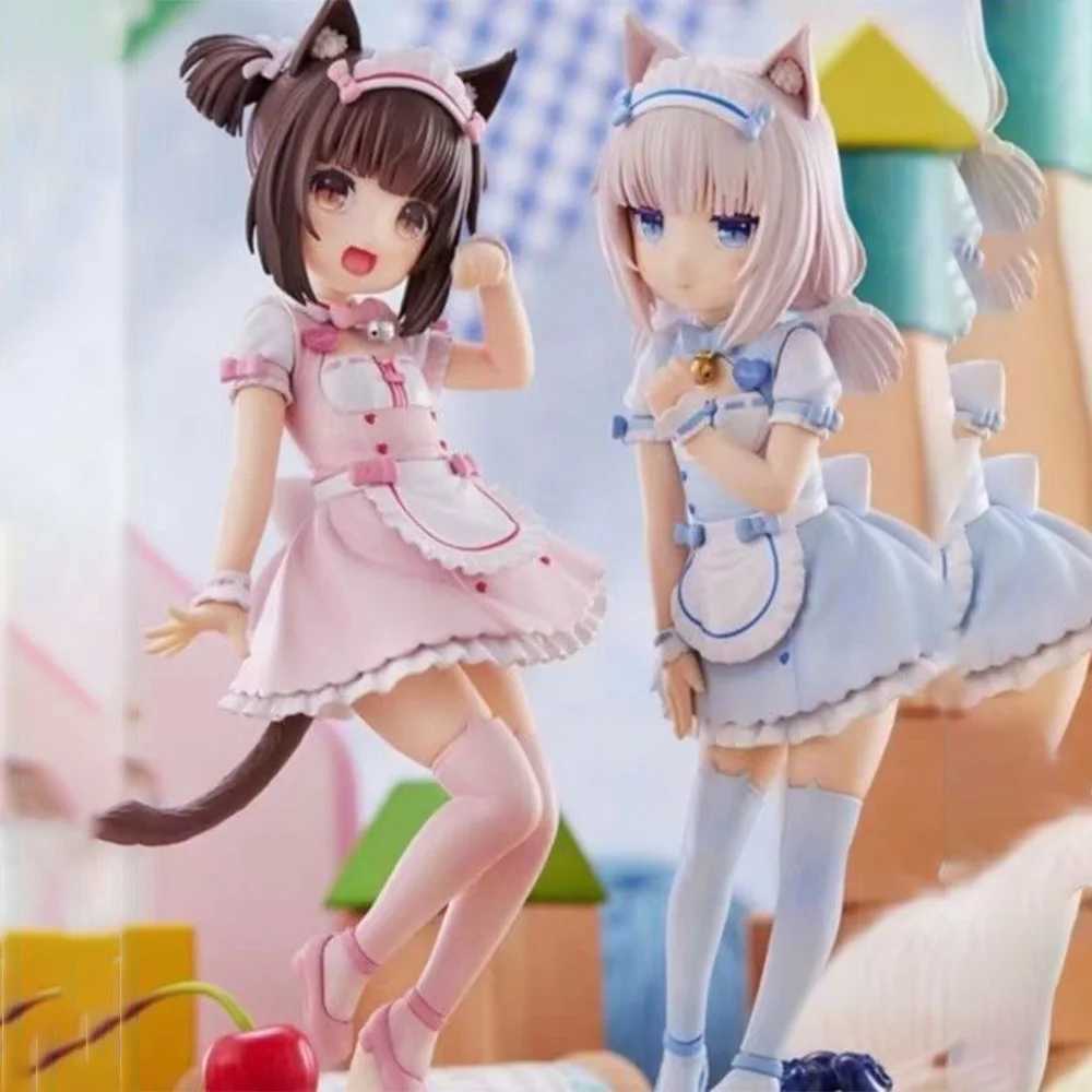 Action Toy Figures Röd och blå tvillingflickor Söt piga Toy Anime Figure Cat Girl Cat PVC Action Figur Model Toys Doll Kids Gifts Y240516