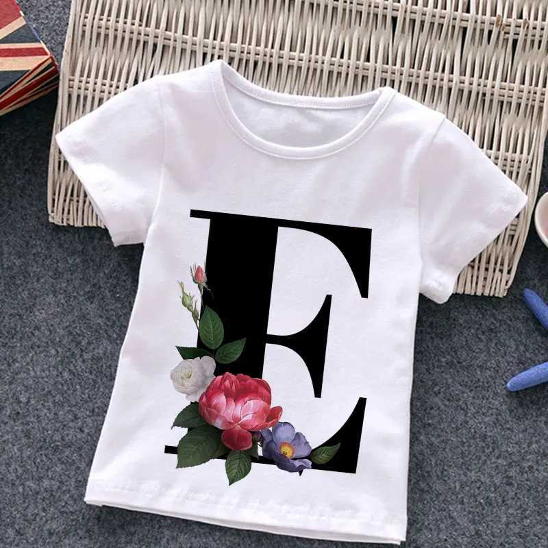 T-shirty Unisex Summer Nowy koszulka moda alfabet dziewcząt T-shirt harajuku retro chłopcy T-shirt Kwiat Element Piękny okrągły szyję Childrens T-shirtl240502