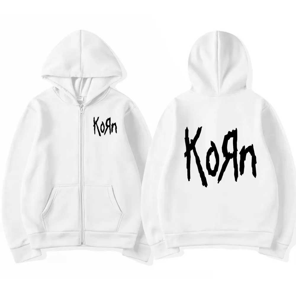 Heren Hoodies Sweatshirts Korn Rock Band Letter Zipper Hoodie Mens Metal Gothic Vintage Oversized Zip Up Hoodies Strtwear Punk Sweatshirts Jackets T240515