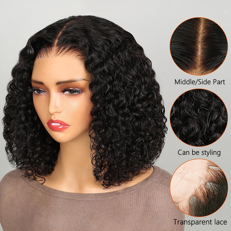 200% densité Jerry Curly Lace Frontal Bob Bob Short Style Human Hair Wigs Natural Couleur Full Ext 10-16 pouces