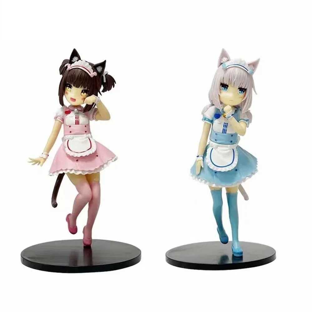 Action Toy Figures Röd och blå tvillingflickor Söt piga Toy Anime Figure Cat Girl Cat PVC Action Figur Model Toys Doll Kids Gifts Y240516