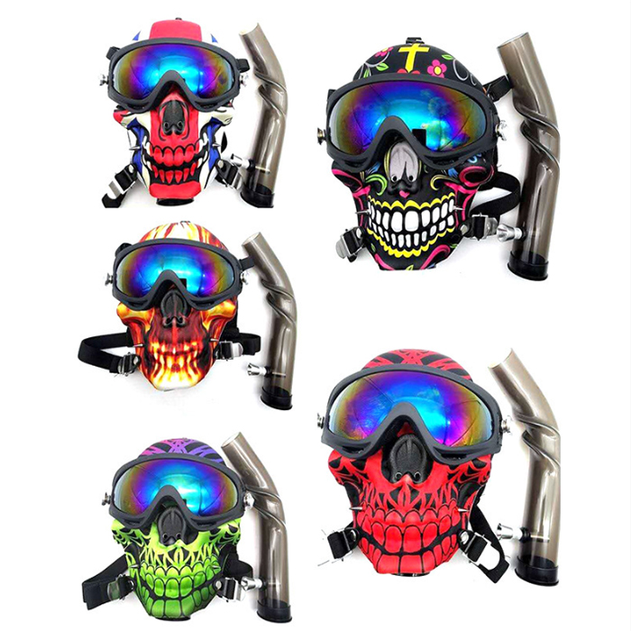 Skull Gas Mask Hookah Pipes Akrylglas Bongs Silikon Vattenrör som bär glasögon Halloween Masker Tillbehörsverktyg