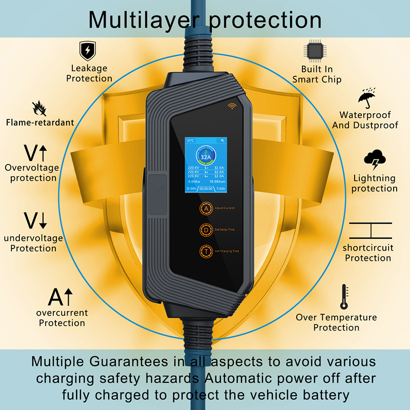 Fast Portable EV Charger GBT Plug 22KW 32A 3Phase Adjusting Current Wi-Fi Smart APP Control Electric Car Charging Station