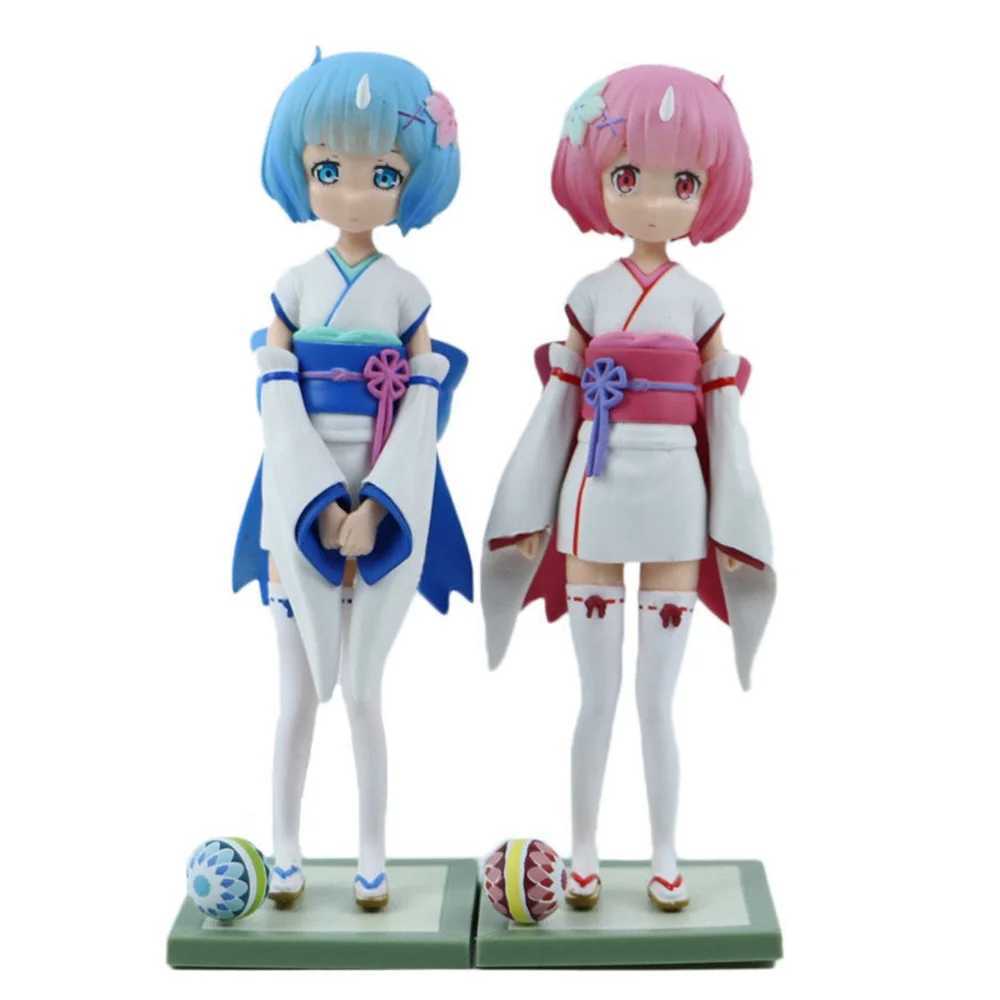 Action Toy Figures 18cm Anime Twin Sisters Blue Haired Red Haired Girl Olika World Maid Dress Up Figure Doll PVC Collection Model Toys Tound Y240516