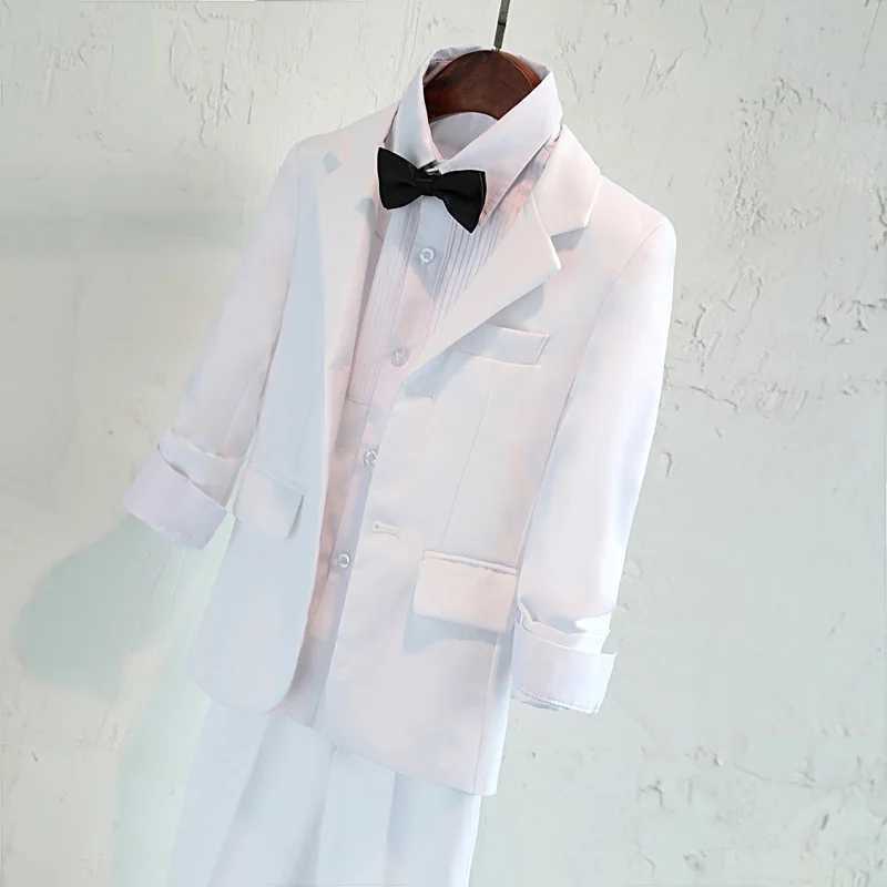 Костюмы для мальчиков белое крещение пиджак набор одежды цветочные мальчики для мальчиков Свадебное платье выпускное выпускное костюм подростки детские жилеты y240516